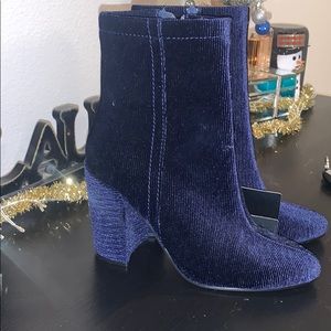 Navy Blue Velvet Booties